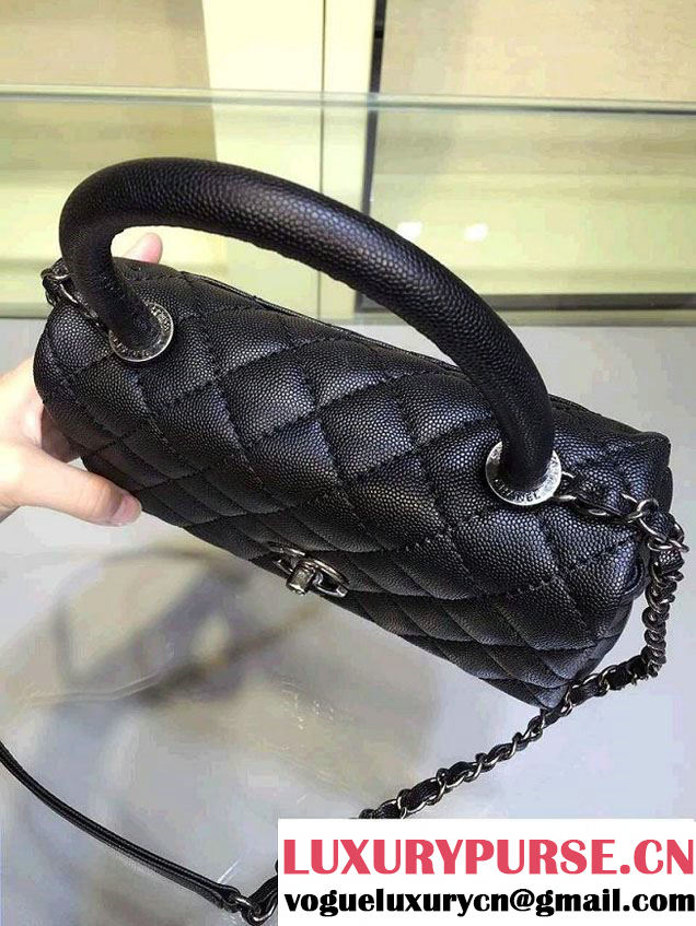 Chanel Lizard Top Handle Grained Calfskin Flap Shoulder Small Bag A92991 Black 2015/2016