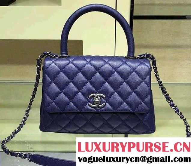 Chanel Lizard Top Handle Grained Calfskin Flap Shoulder Small Bag A92991 Blue 2015/2016