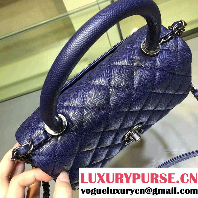 Chanel Lizard Top Handle Grained Calfskin Flap Shoulder Small Bag A92991 Blue 2015/2016
