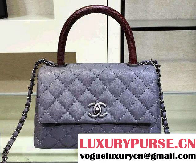 Chanel Lizard Top Handle Grained Calfskin Flap Shoulder Small Bag A92991 Gray 2015/2016