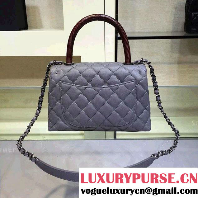 Chanel Lizard Top Handle Grained Calfskin Flap Shoulder Small Bag A92991 Gray 2015/2016