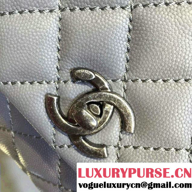 Chanel Lizard Top Handle Grained Calfskin Flap Shoulder Small Bag A92991 Gray 2015/2016