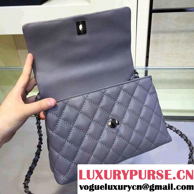 Chanel Lizard Top Handle Grained Calfskin Flap Shoulder Small Bag A92991 Gray 2015/2016