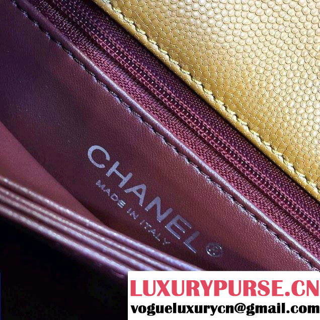 Chanel Lizard Top Handle Grained Calfskin Flap Shoulder Small Bag A92991 Khaki 2015/2016