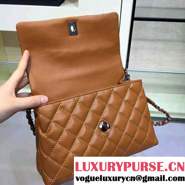 Chanel Lizard Top Handle Grained Calfskin Flap Shoulder Small Bag A92991 Khaki 2015/2016