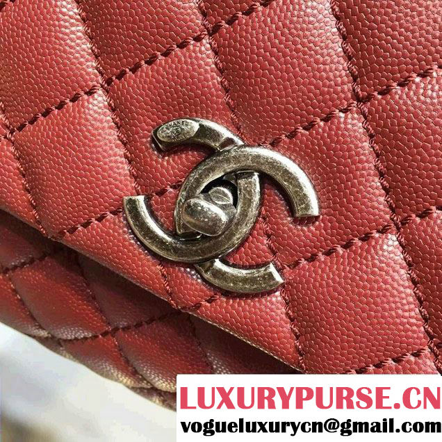 Chanel Lizard Top Handle Grained Calfskin Flap Shoulder Small Bag A92991 Red 2015/2016