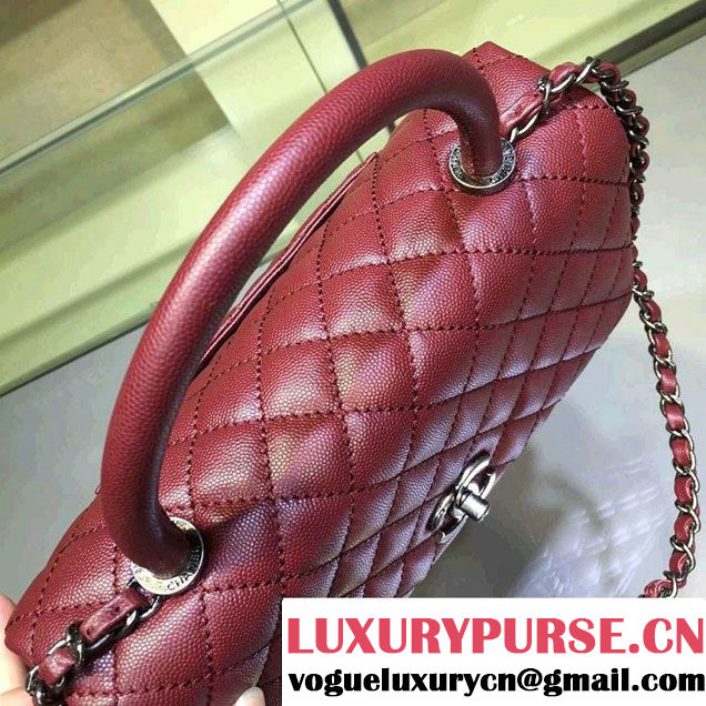Chanel Lizard Top Handle Grained Calfskin Flap Shoulder Small Bag A92991 Red 2015/2016