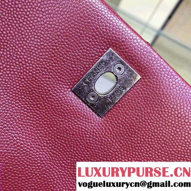 Chanel Lizard Top Handle Grained Calfskin Flap Shoulder Small Bag A92991 Red 2015/2016