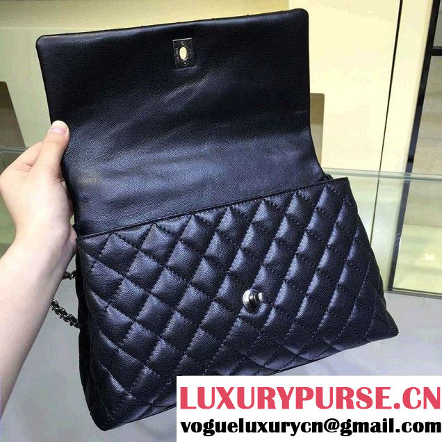 Chanel Lizard Top Handle Grained Calfskin Flap Shoulder Medium Bag A92991 Black/Red 2015/2016