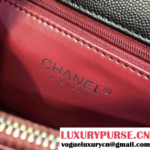 Chanel Lizard Top Handle Grained Calfskin Flap Shoulder Medium Bag A92991 Black/Red 2015/2016