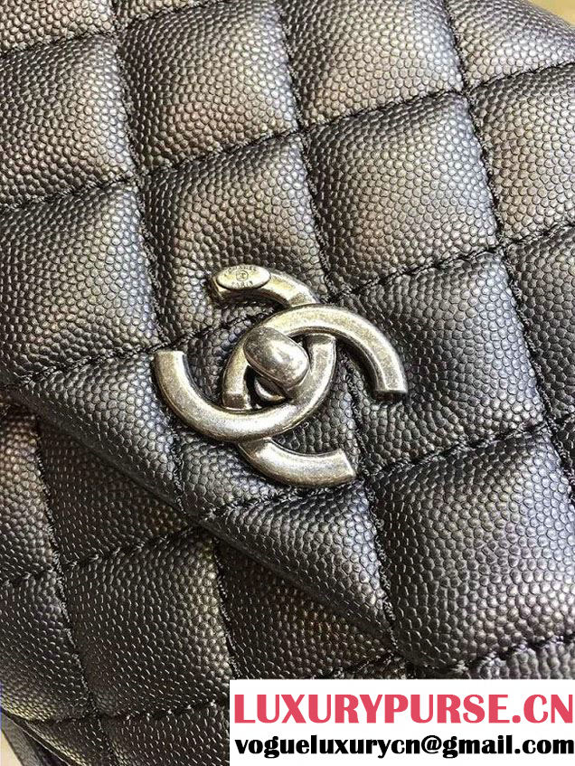 Chanel Lizard Top Handle Grained Calfskin Flap Shoulder Medium Bag A92991 Black/Red 2015/2016