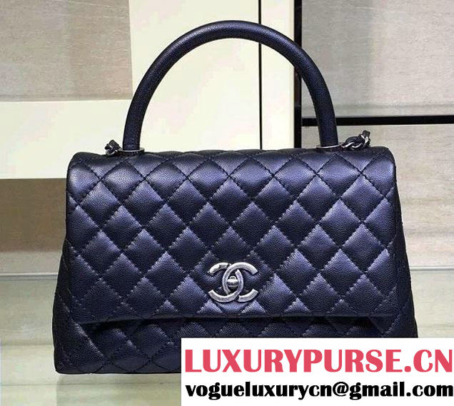 Chanel Lizard Top Handle Grained Calfskin Flap Shoulder Medium Bag A92991 Black 2015/2016