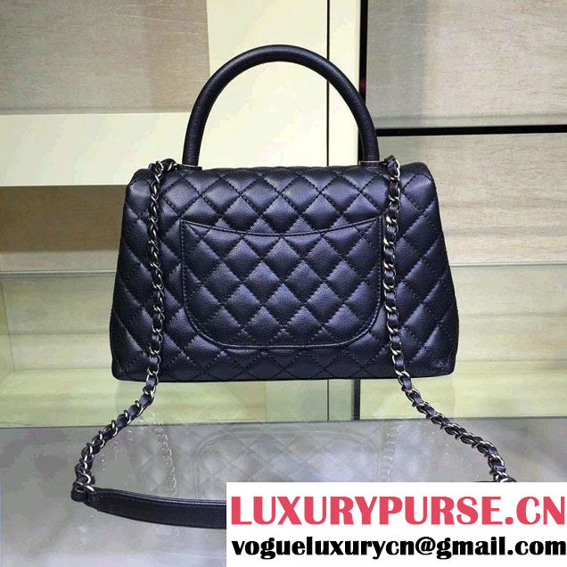 Chanel Lizard Top Handle Grained Calfskin Flap Shoulder Medium Bag A92991 Black 2015/2016