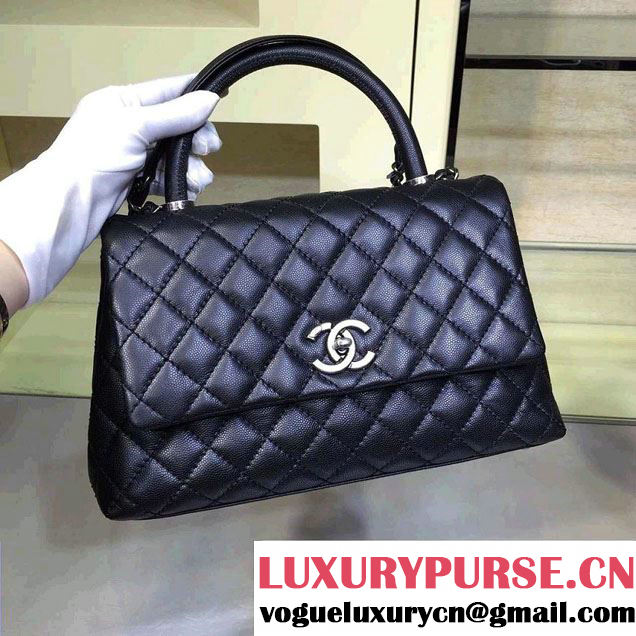 Chanel Lizard Top Handle Grained Calfskin Flap Shoulder Medium Bag A92991 Black 2015/2016