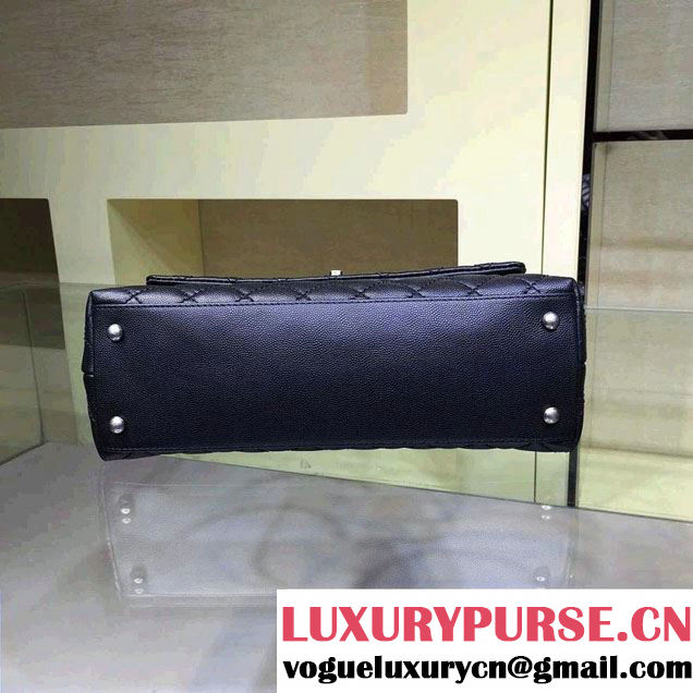 Chanel Lizard Top Handle Grained Calfskin Flap Shoulder Medium Bag A92991 Black 2015/2016
