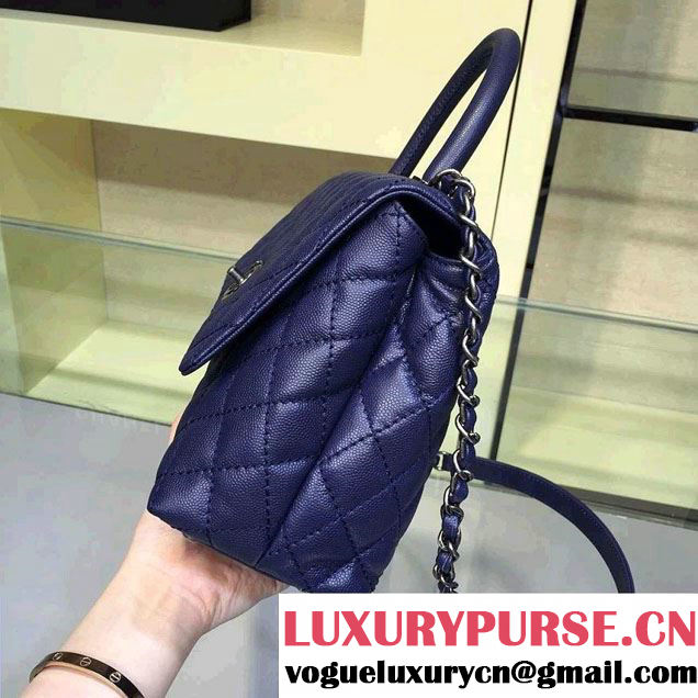 Chanel Lizard Top Handle Grained Calfskin Flap Shoulder Medium Bag A92991 Blue 2015/2016