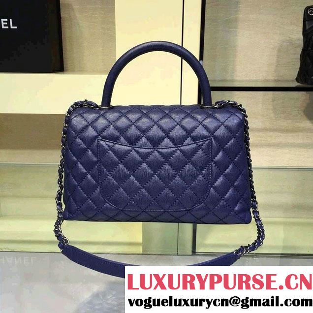 Chanel Lizard Top Handle Grained Calfskin Flap Shoulder Medium Bag A92991 Blue 2015/2016