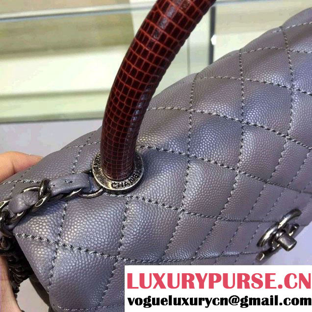 Chanel Lizard Top Handle Grained Calfskin Flap Shoulder Medium Bag A92991 Gray 2015/2016