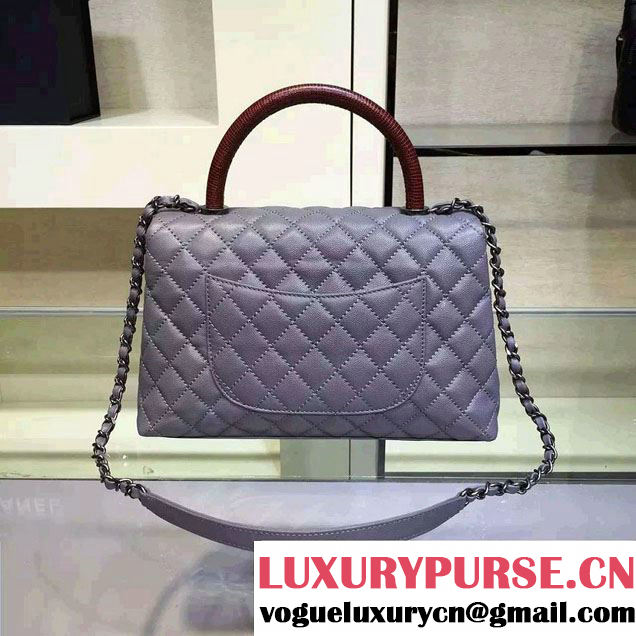Chanel Lizard Top Handle Grained Calfskin Flap Shoulder Medium Bag A92991 Gray 2015/2016