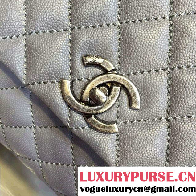 Chanel Lizard Top Handle Grained Calfskin Flap Shoulder Medium Bag A92991 Gray 2015/2016