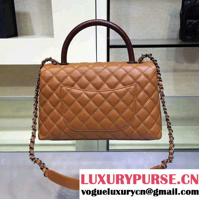 Chanel Lizard Top Handle Grained Calfskin Flap Shoulder Medium Bag A92991 Khaki 2015/2016
