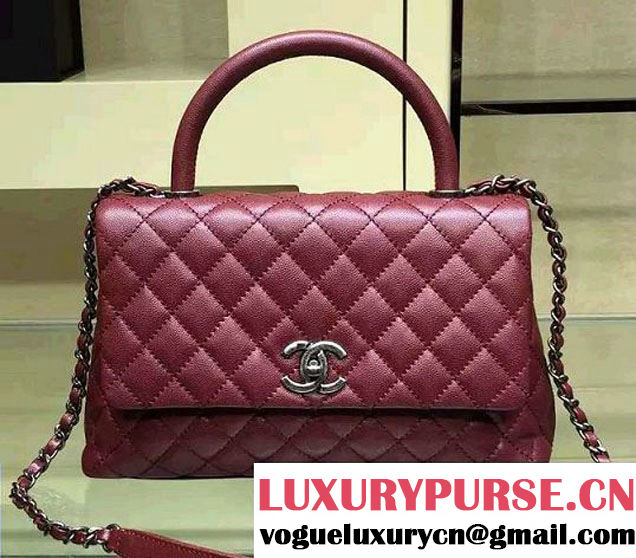 Chanel Lizard Top Handle Grained Calfskin Flap Shoulder Medium Bag A92991 Red 2015/2016