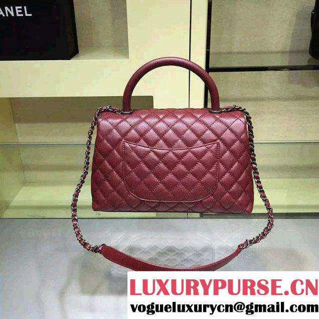 Chanel Lizard Top Handle Grained Calfskin Flap Shoulder Medium Bag A92991 Red 2015/2016