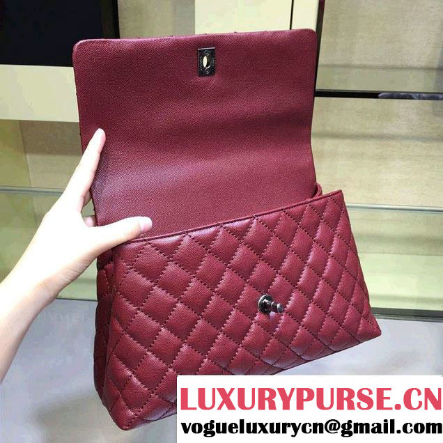 Chanel Lizard Top Handle Grained Calfskin Flap Shoulder Medium Bag A92991 Red 2015/2016