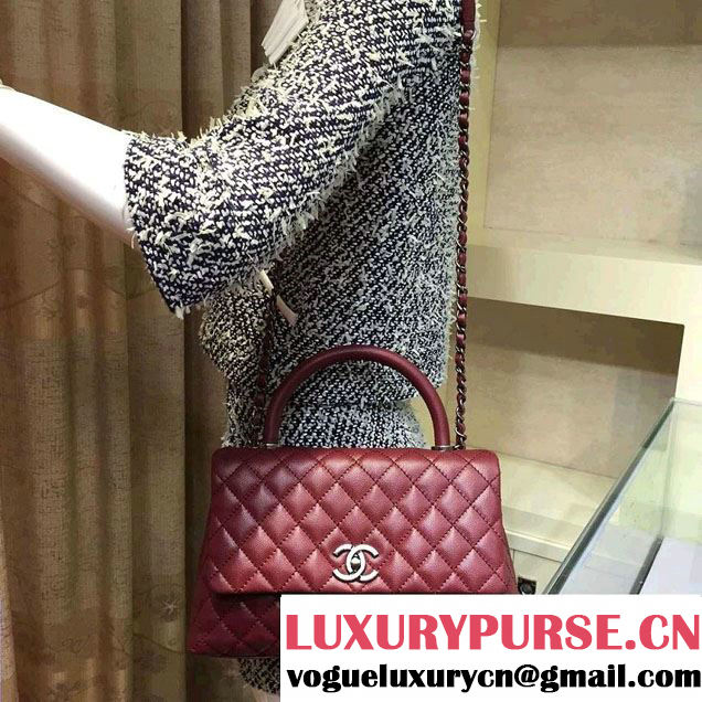 Chanel Lizard Top Handle Grained Calfskin Flap Shoulder Medium Bag A92991 Red 2015/2016