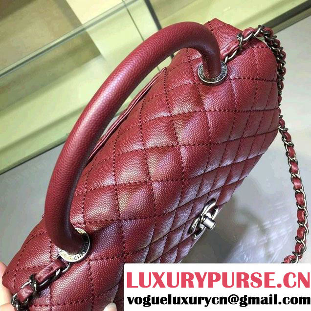 Chanel Lizard Top Handle Grained Calfskin Flap Shoulder Medium Bag A92991 Red 2015/2016