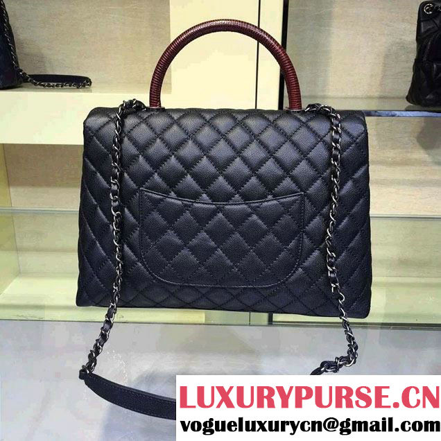 Chanel Lizard Top Handle Grained Calfskin Flap Shoulder Large Bag A92991 Black/Red 2015/2016