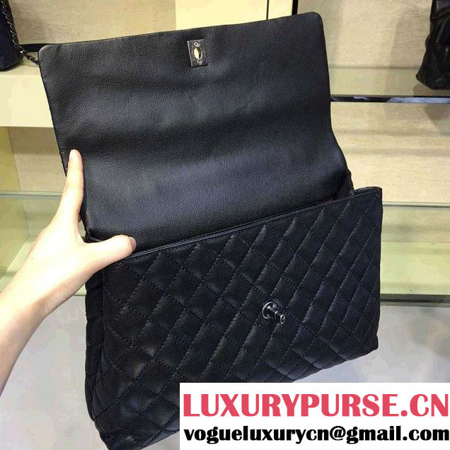 Chanel Lizard Top Handle Grained Calfskin Flap Shoulder Large Bag A92991 Black/Red 2015/2016