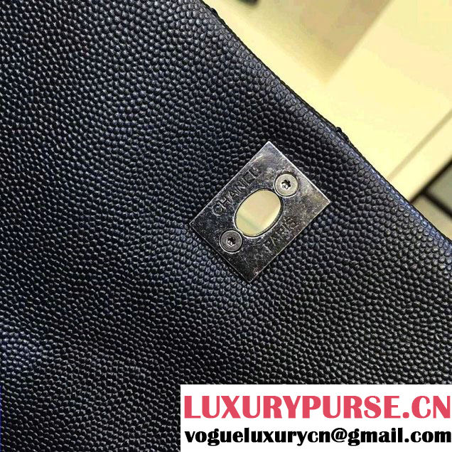 Chanel Lizard Top Handle Grained Calfskin Flap Shoulder Large Bag A92991 Black 2015/2016