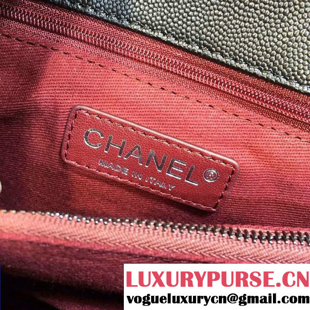 Chanel Lizard Top Handle Grained Calfskin Flap Shoulder Large Bag A92991 Black 2015/2016