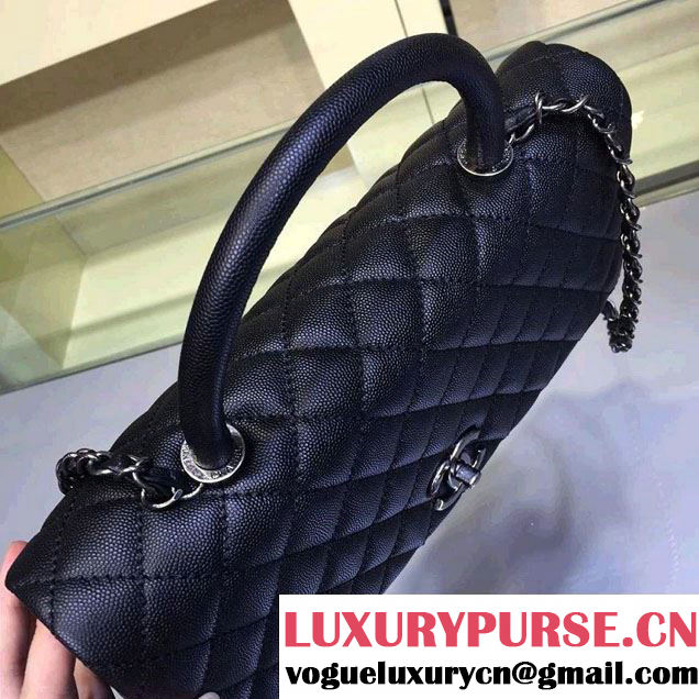 Chanel Lizard Top Handle Grained Calfskin Flap Shoulder Large Bag A92991 Black 2015/2016