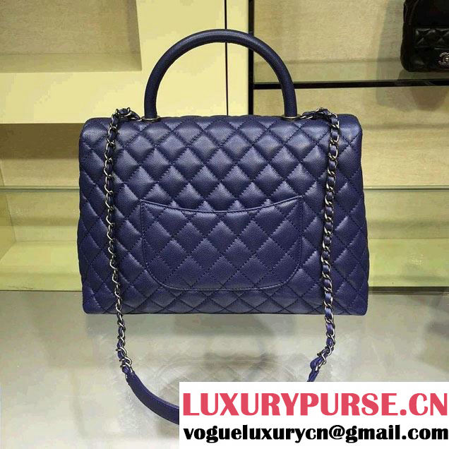 Chanel Lizard Top Handle Grained Calfskin Flap Shoulder Large Bag A92991 Blue 2015/2016