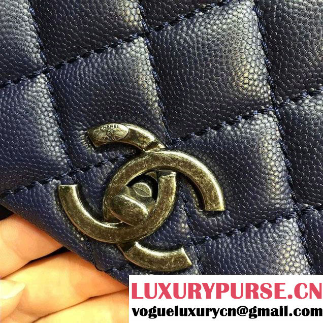 Chanel Lizard Top Handle Grained Calfskin Flap Shoulder Large Bag A92991 Blue 2015/2016