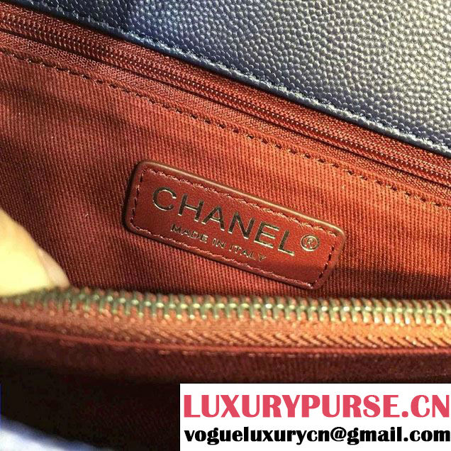Chanel Lizard Top Handle Grained Calfskin Flap Shoulder Large Bag A92991 Blue 2015/2016