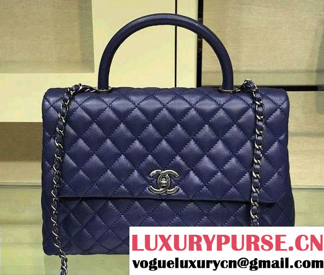 Chanel Lizard Top Handle Grained Calfskin Flap Shoulder Large Bag A92991 Blue 2015/2016