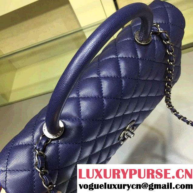 Chanel Lizard Top Handle Grained Calfskin Flap Shoulder Large Bag A92991 Blue 2015/2016