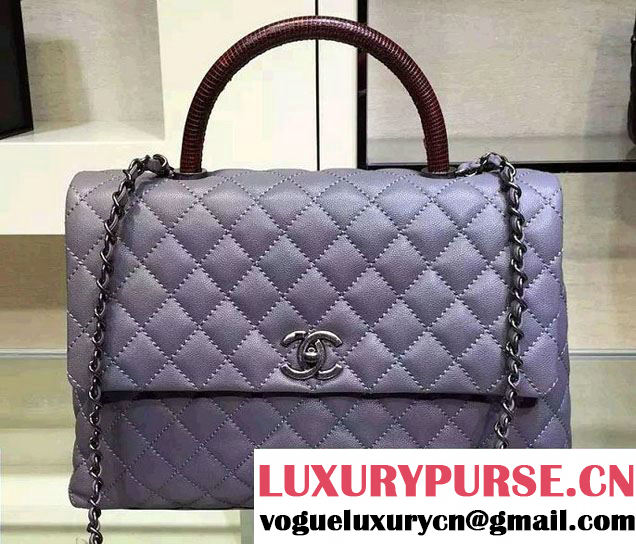 Chanel Lizard Top Handle Grained Calfskin Flap Shoulder Large Bag A92991 Gray 2015/2016