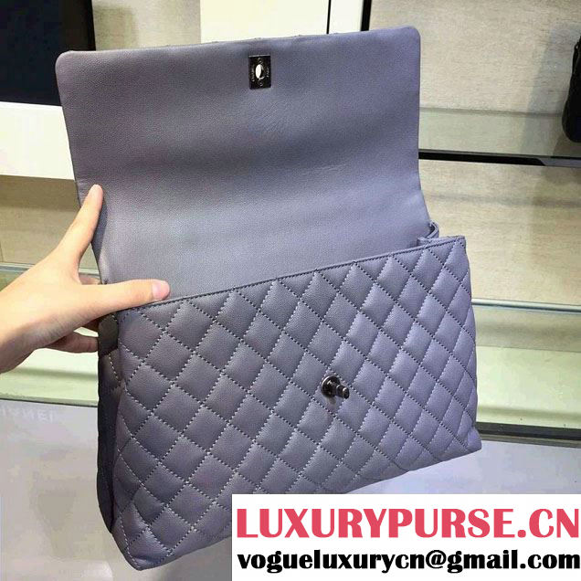 Chanel Lizard Top Handle Grained Calfskin Flap Shoulder Large Bag A92991 Gray 2015/2016
