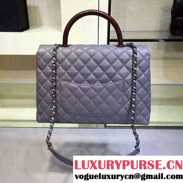 Chanel Lizard Top Handle Grained Calfskin Flap Shoulder Large Bag A92991 Gray 2015/2016