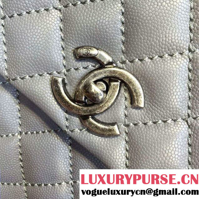 Chanel Lizard Top Handle Grained Calfskin Flap Shoulder Large Bag A92991 Gray 2015/2016