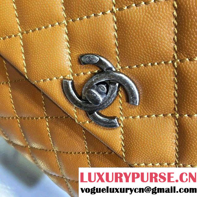 Chanel Lizard Top Handle Grained Calfskin Flap Shoulder Large Bag A92991 Khaki 2015/2016
