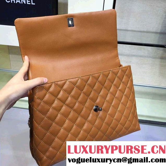 Chanel Lizard Top Handle Grained Calfskin Flap Shoulder Large Bag A92991 Khaki 2015/2016