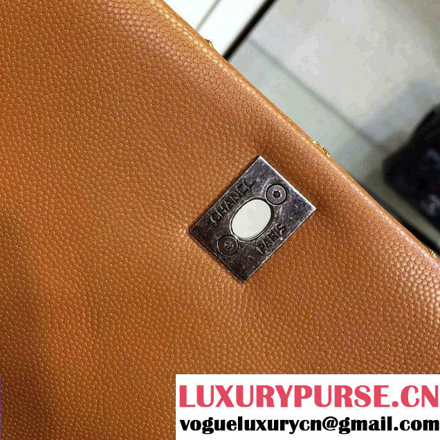 Chanel Lizard Top Handle Grained Calfskin Flap Shoulder Large Bag A92991 Khaki 2015/2016