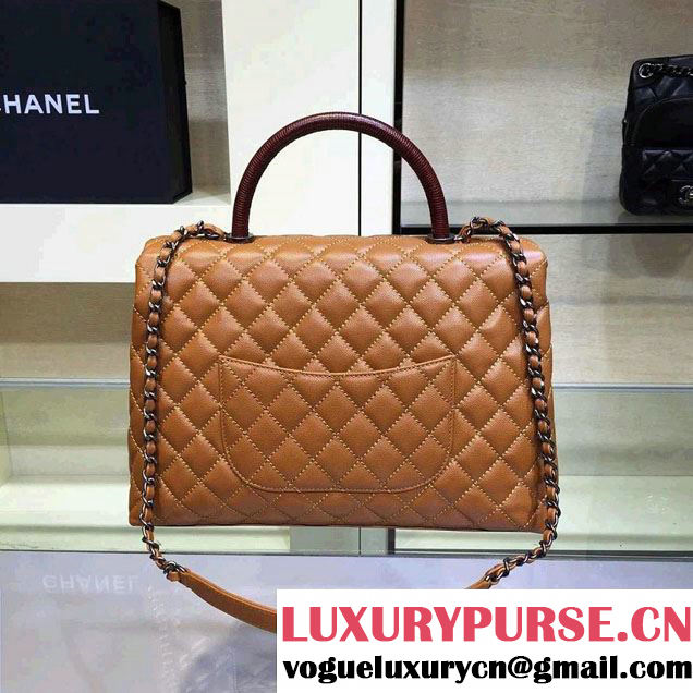 Chanel Lizard Top Handle Grained Calfskin Flap Shoulder Large Bag A92991 Khaki 2015/2016