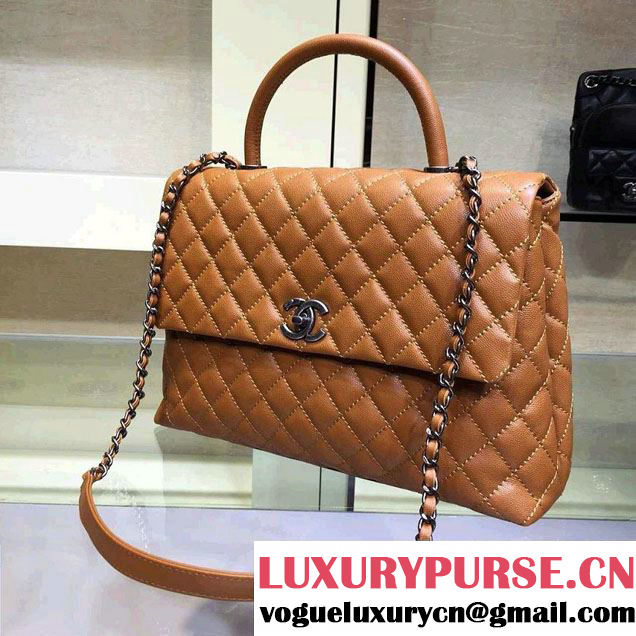 Chanel Lizard Top Handle Grained Calfskin Flap Shoulder Large Bag A92991 Khaki 01 2015/2016