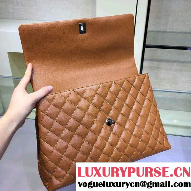 Chanel Lizard Top Handle Grained Calfskin Flap Shoulder Large Bag A92991 Khaki 01 2015/2016